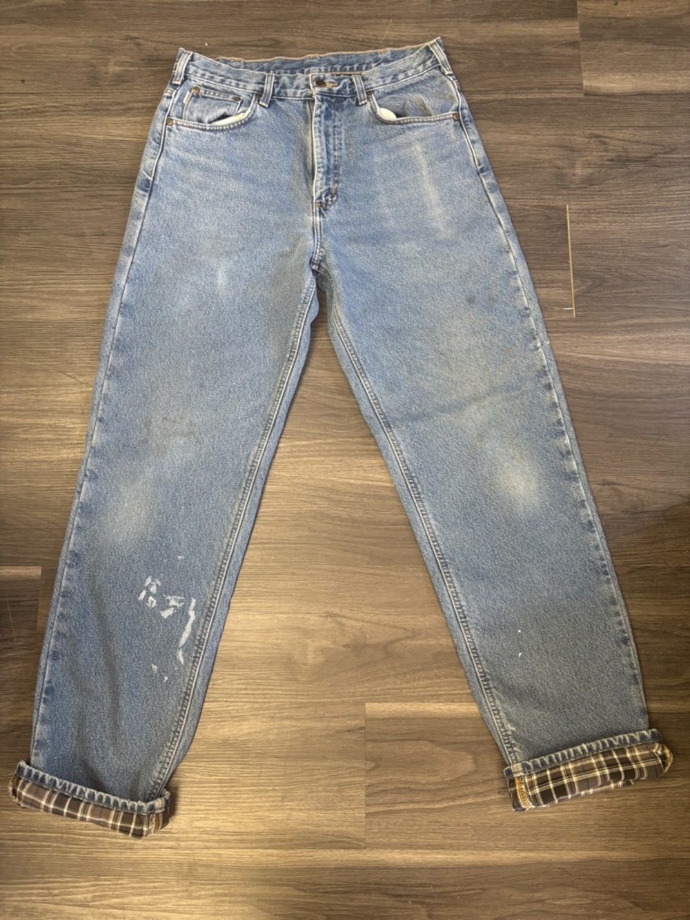 Vintage Lined Distressed Light Wash Carhartt Denim Workwear 34x36